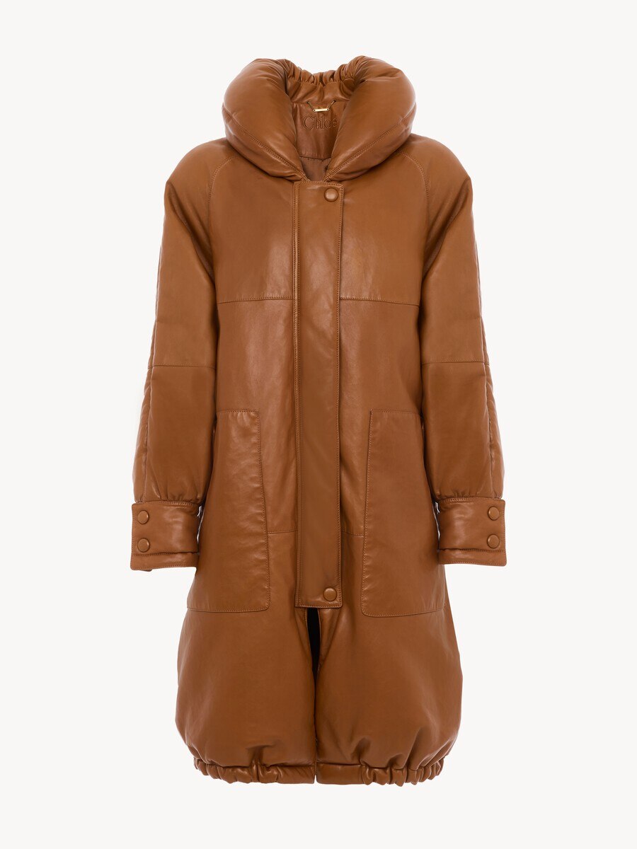 Long puffer coat in leather - 2