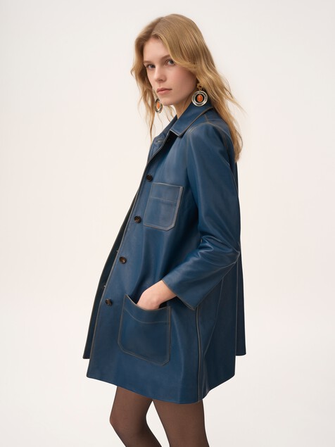 Single-breasted coat in leather