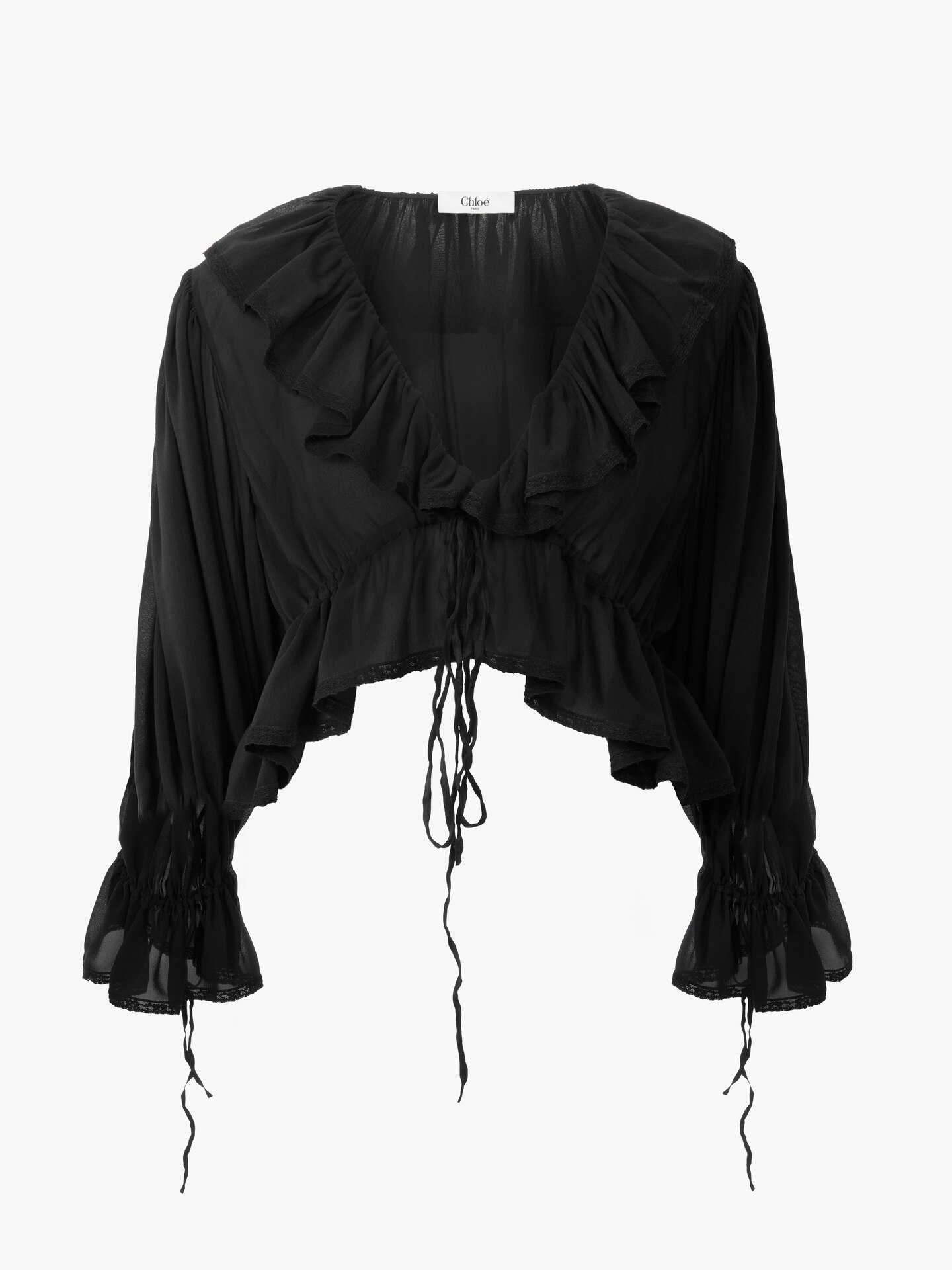 High-rise flared pants in linen cr&ecirc;pe - 1