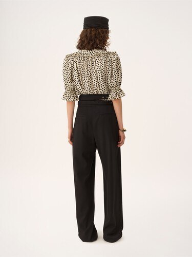 Puff-sleeve ruffle top in cr&ecirc;pe de chine - 7