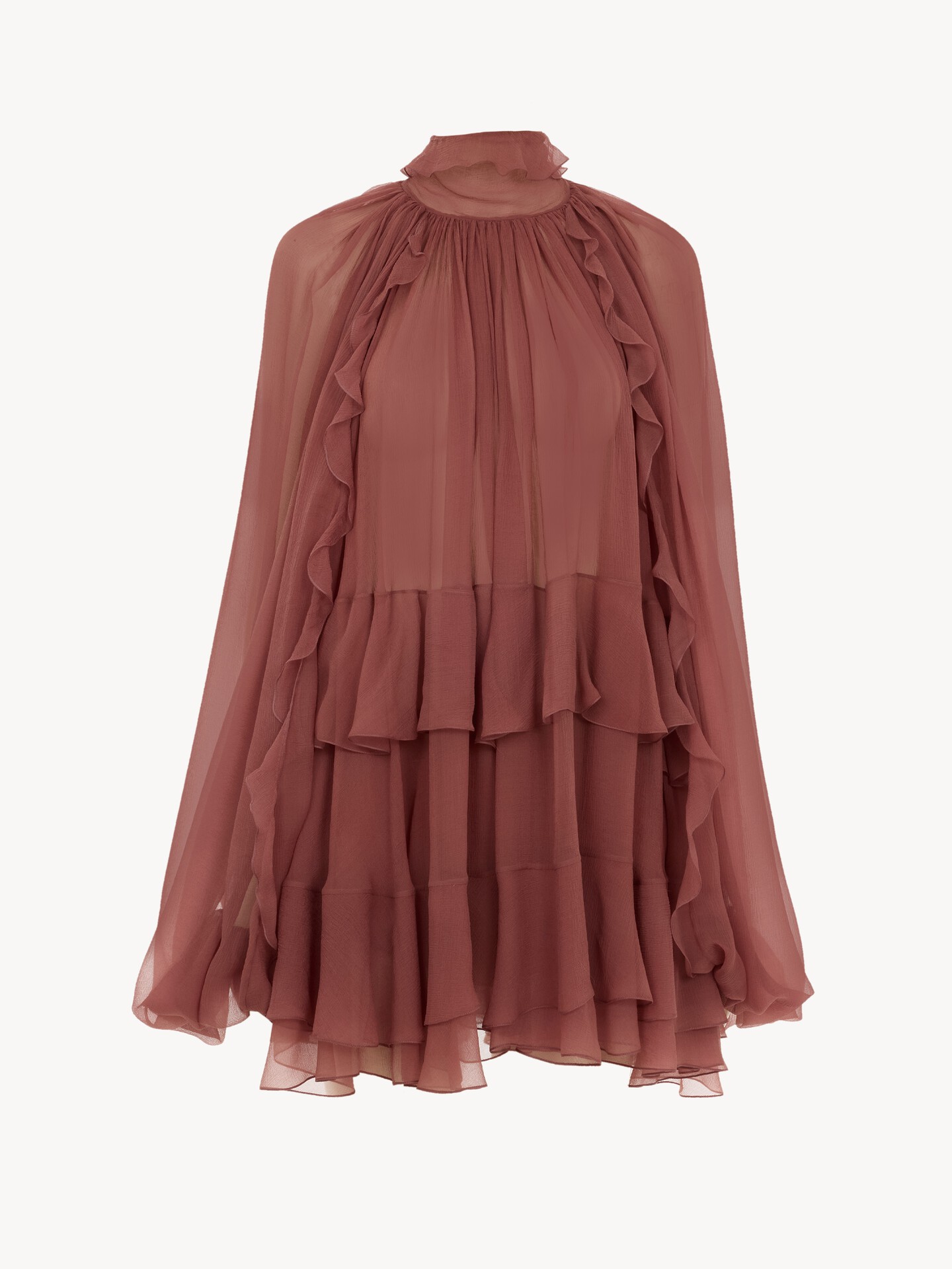 Mini cape dress in silk mousseline - 2