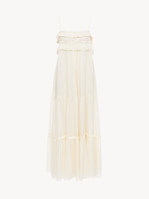 Sleeveless long dress in silk charmeuse