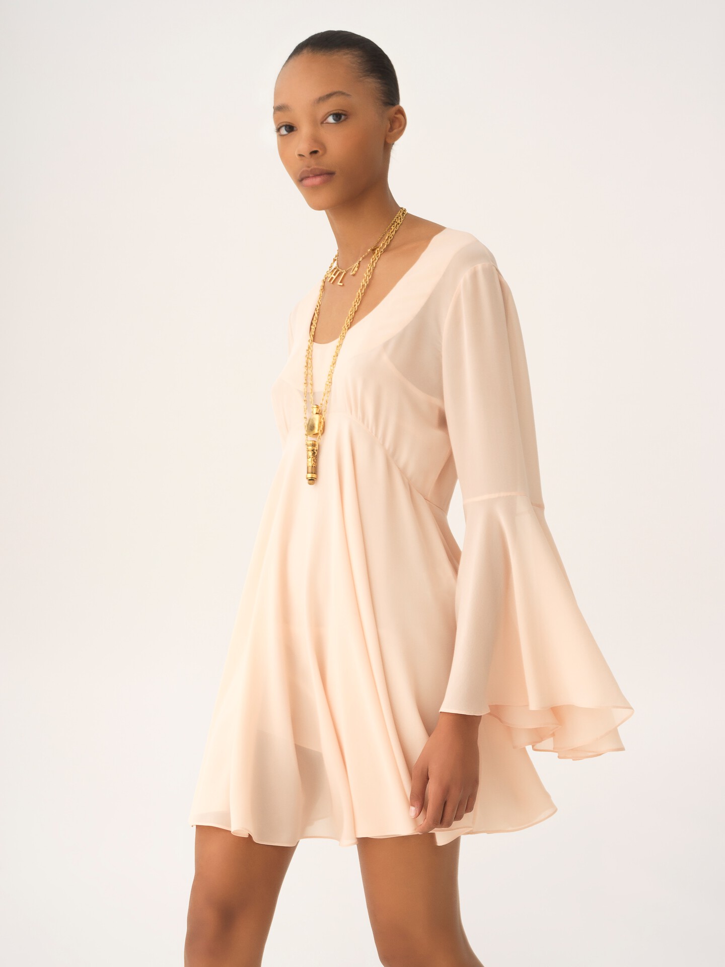 Flared mini dress in silk georgette - 4