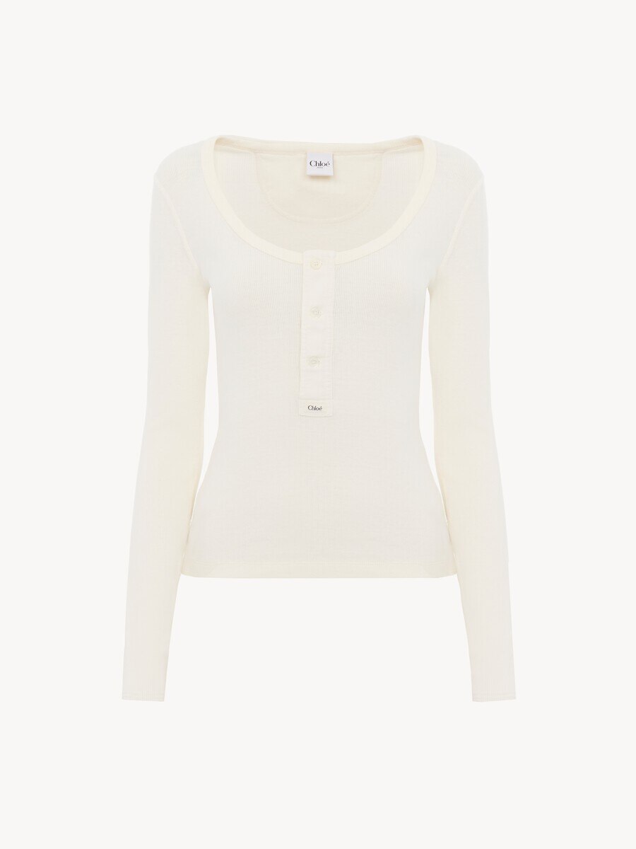 Scoop-neck Henley shirt in cotton jersey - 2