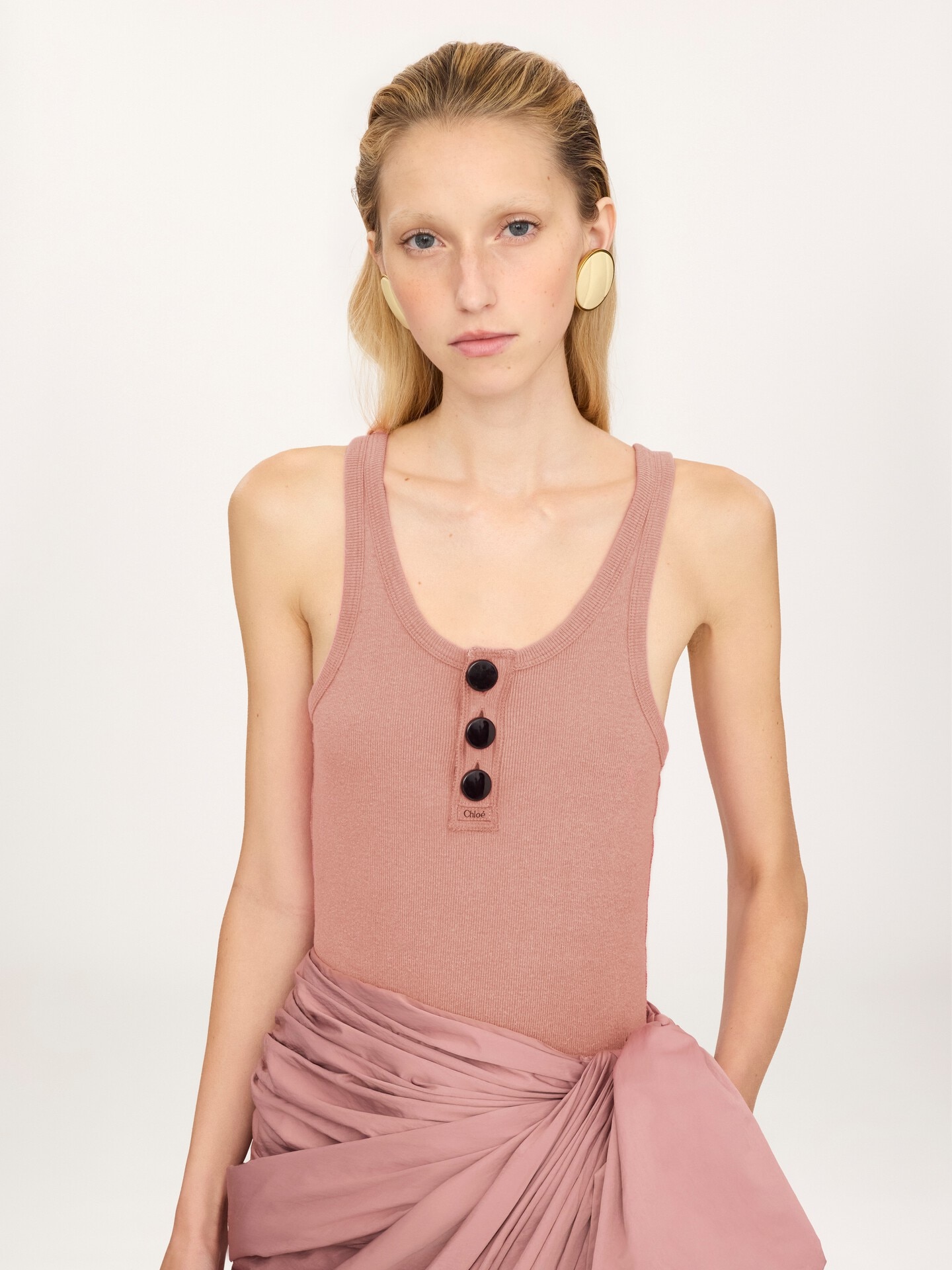 Fitted Henley tank top in cotton jersey - 4