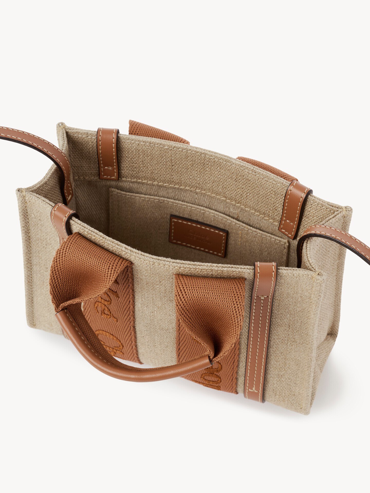 Mini Woody tote bag in linen - 5.0