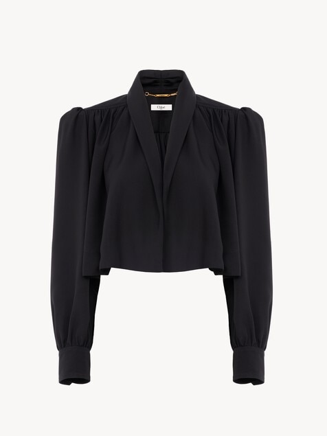 Veste courte fronc&eacute;e en faille de viscose lav&eacute;e