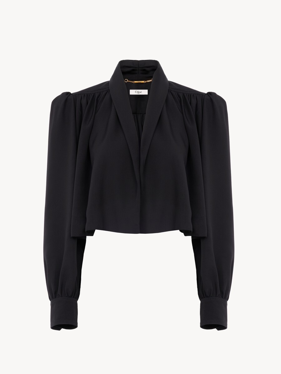 Gathered cropped jacket in washed viscose faille - 2