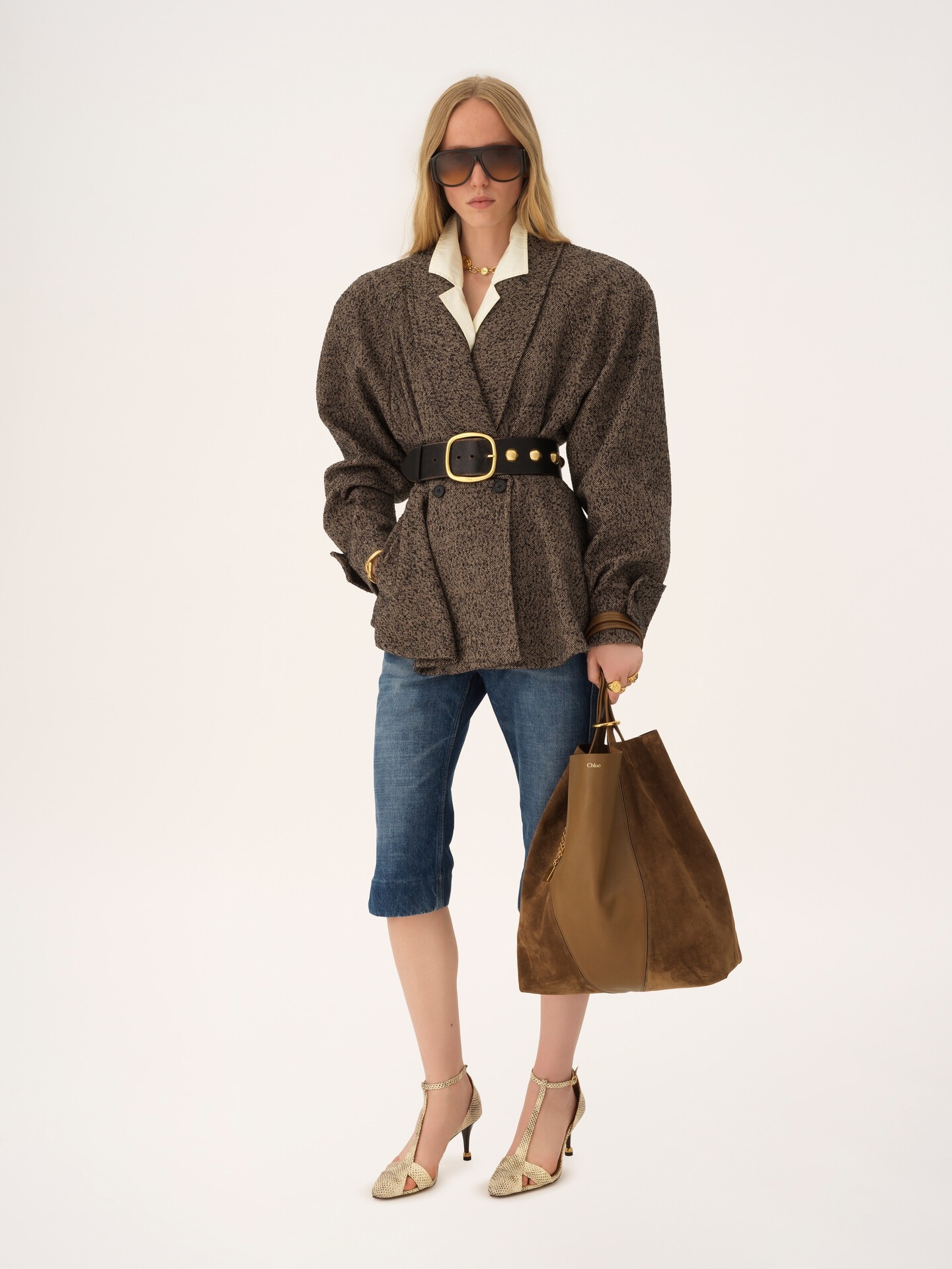 Large Chlo&eacute; Spin tote bag in grained & suede leather - 7.0