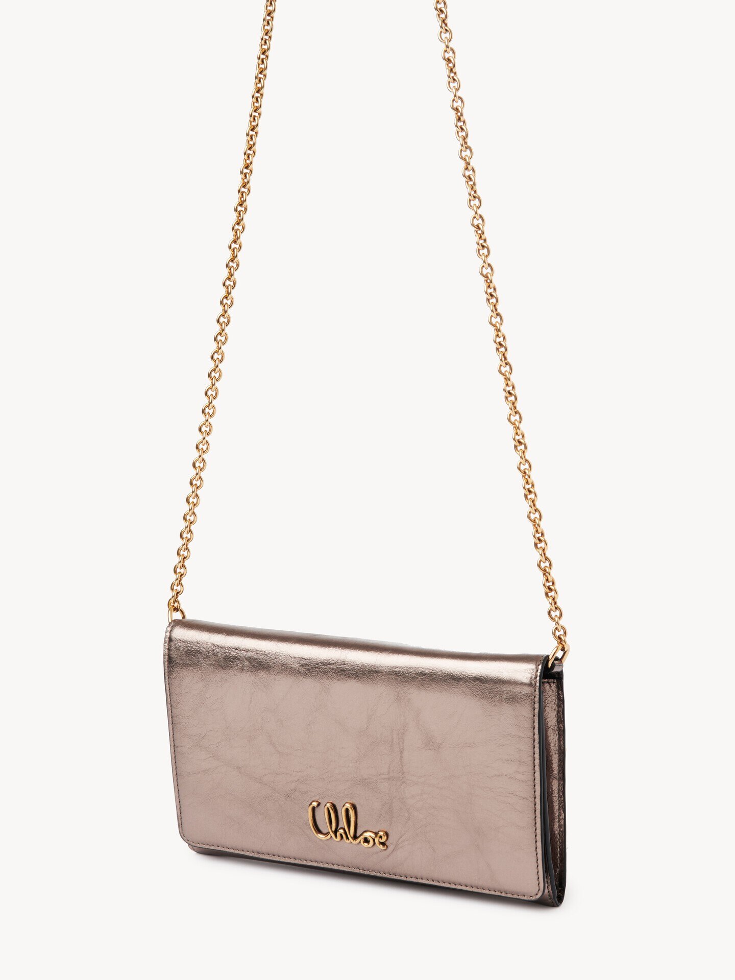 Chlo&eacute; Iconic flap wallet on chain in metallized leather - 5