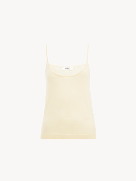 Thin-strap tank top in superfine wool knit 