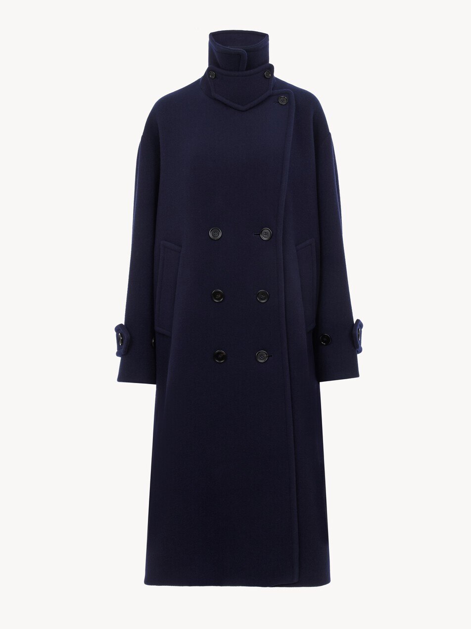 Double-breasted oversized long coat in wool - Packshot