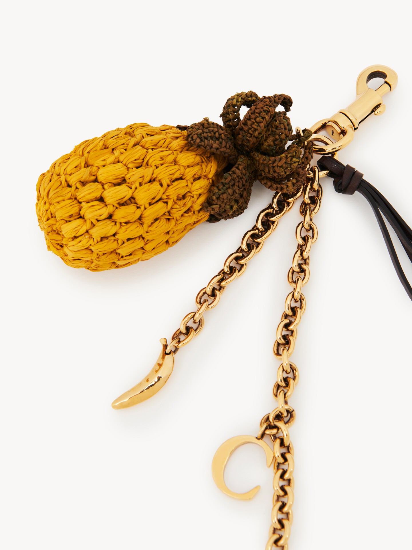 Pineapple bag charm in raffia, metal & leather - 3