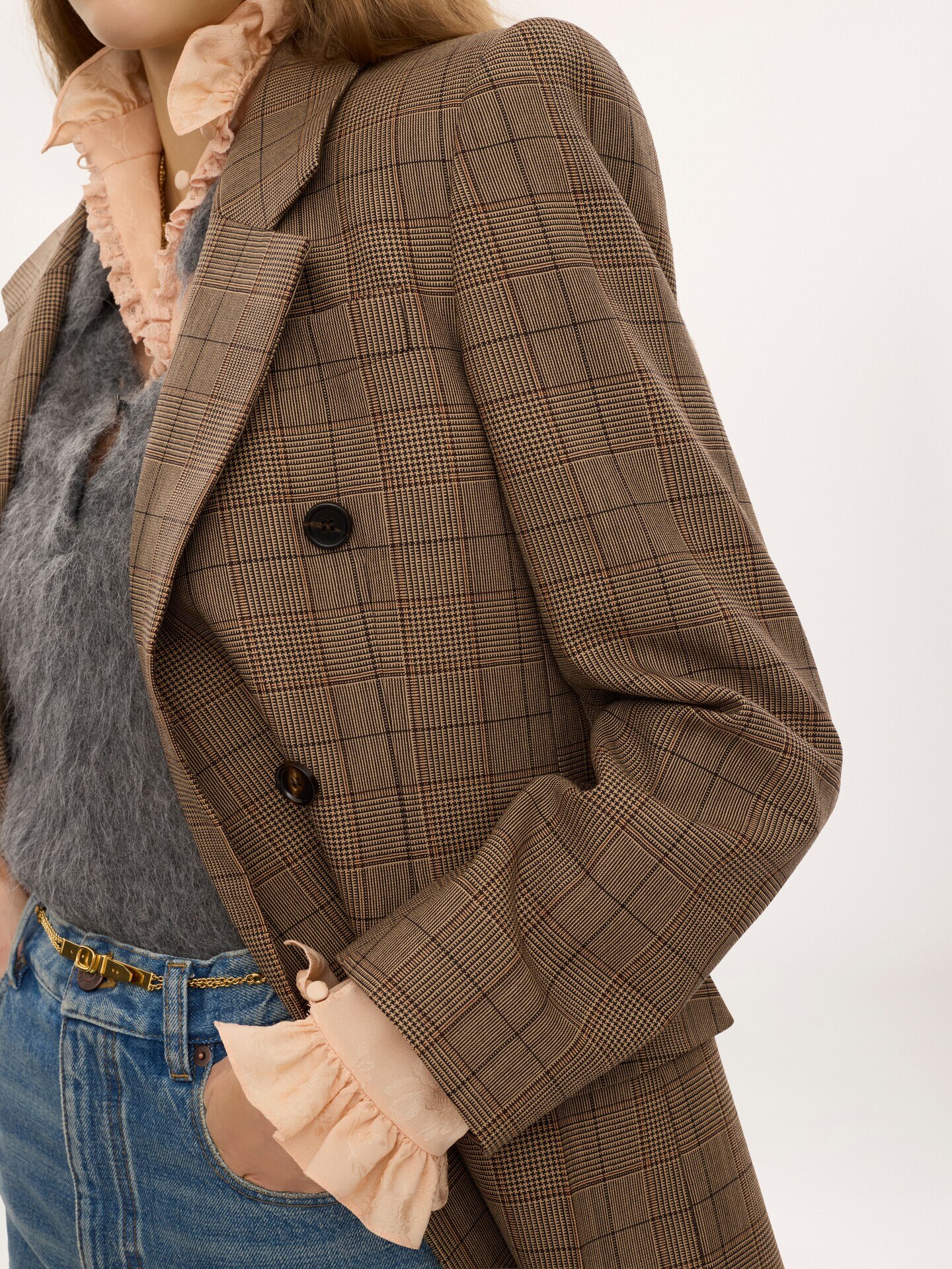 Chaqueta de sastre con doble botonadura de lana de cuadros - 6.0