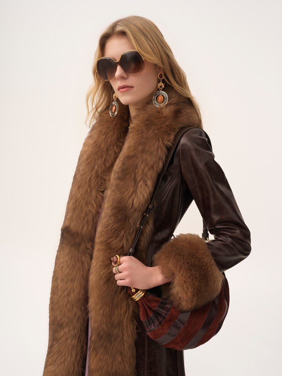 Mini Bracelet Hobo bag in suede leather & snakeskin - 3