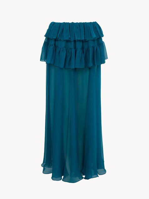 Ruffled long skirt in silk mousseline