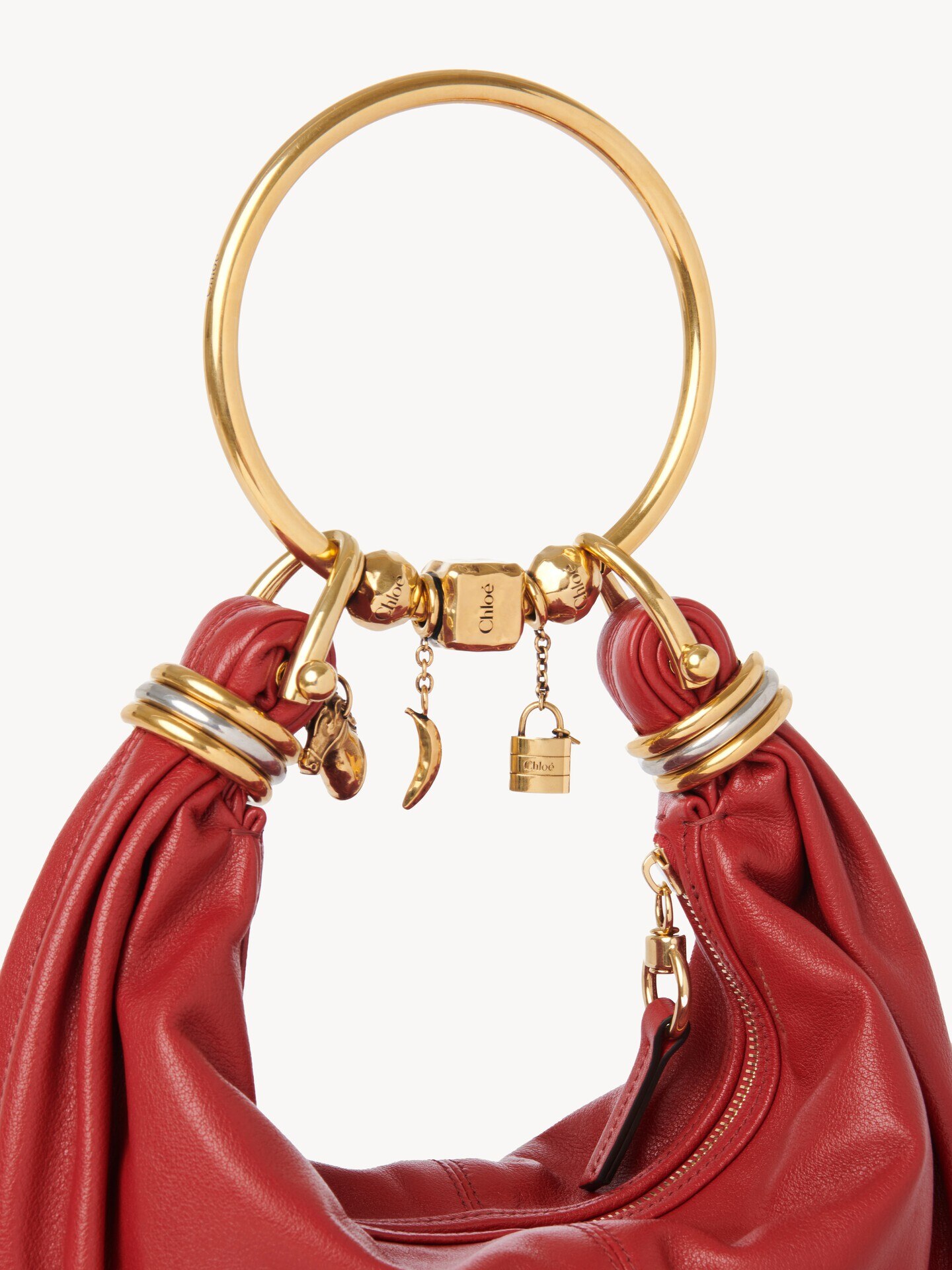 그레인드 가죽 스몰 Bracelet Hobo Bag - 8