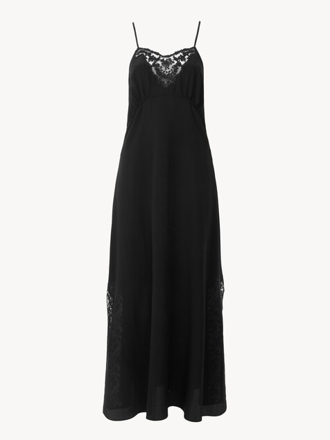 Long lingerie dress in cr&ecirc;pe de chine & lace