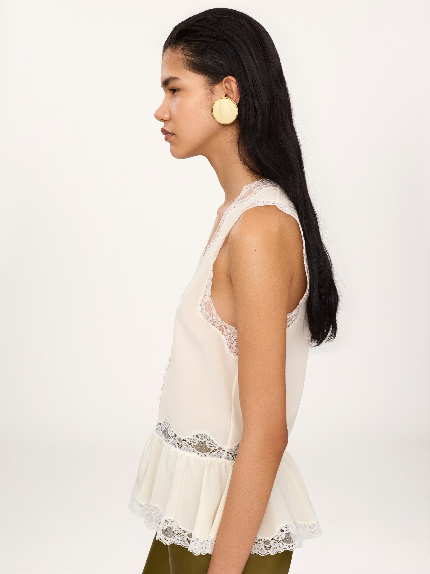 Sleeveless peplum top in cr&ecirc;pe de chine & lace - 8