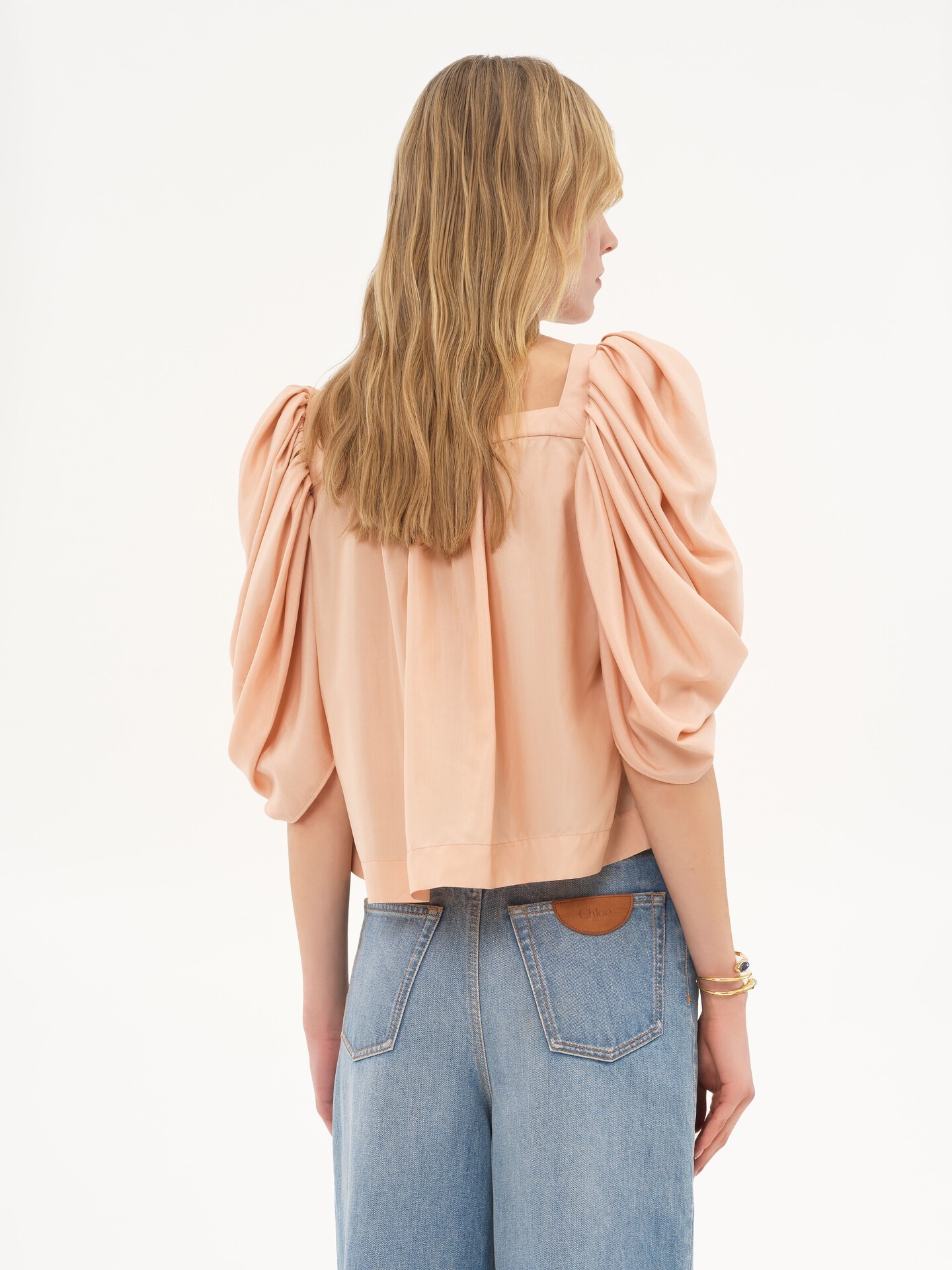 Puff-sleeve pleated top in silk poplin - 5