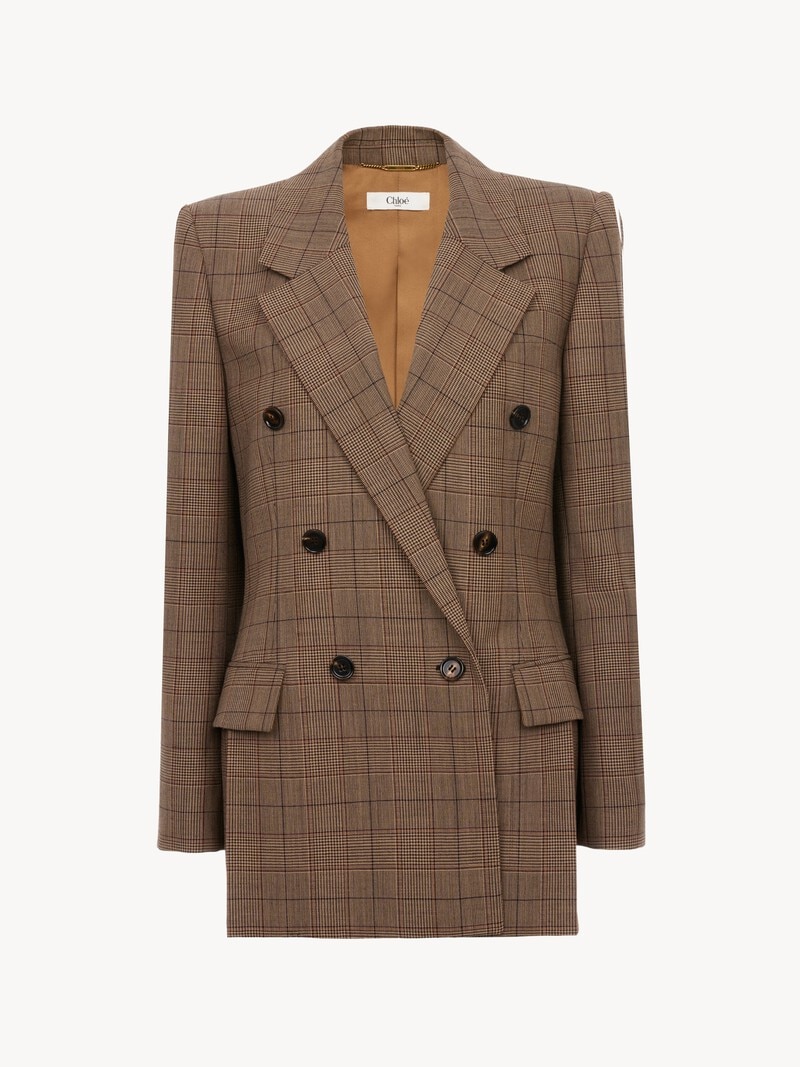 Double-breasted tailored jacket in check wool by Chloé