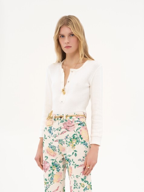 Top henley en jersey de coton