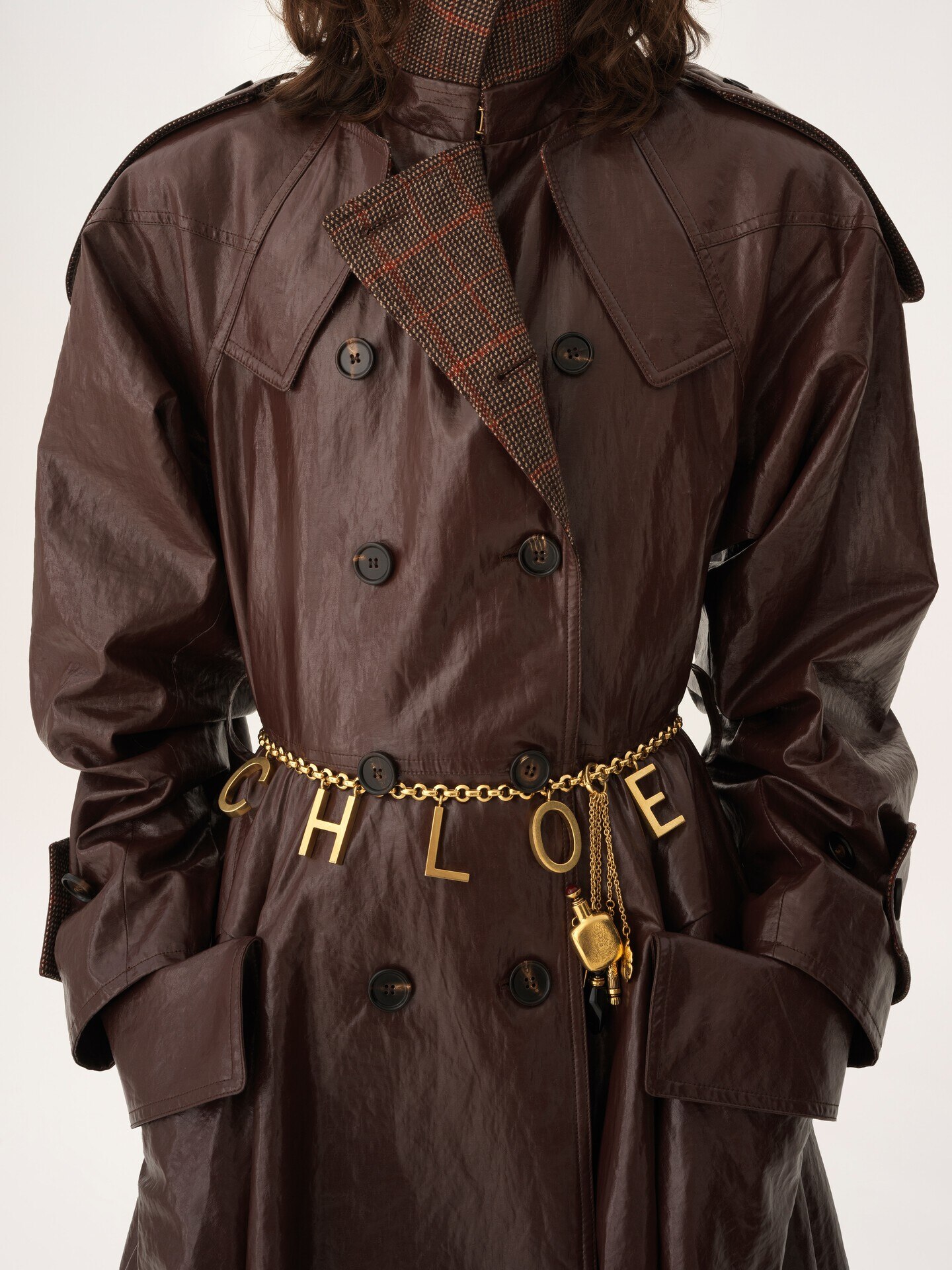 Manteau cavalier long crois&eacute; en lin enduit - 9