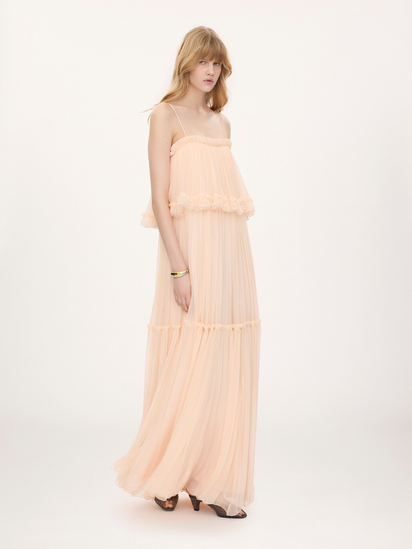 Thin-strap long dress in silk mousseline - 3