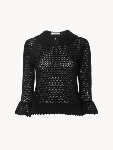 Elbow-sleeve collared jumper in a wool knit - 2