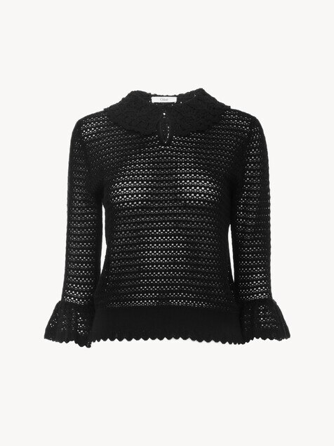 Pullover aus Wollstrick mit ellbogenlangen &Auml;rmeln und Kragen
