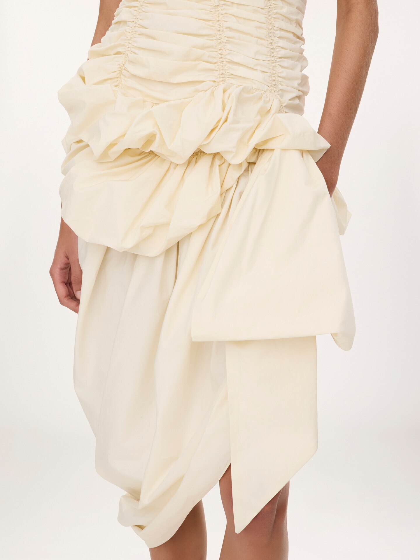 Ruched bustier midi dress in cotton poplin - 4.0