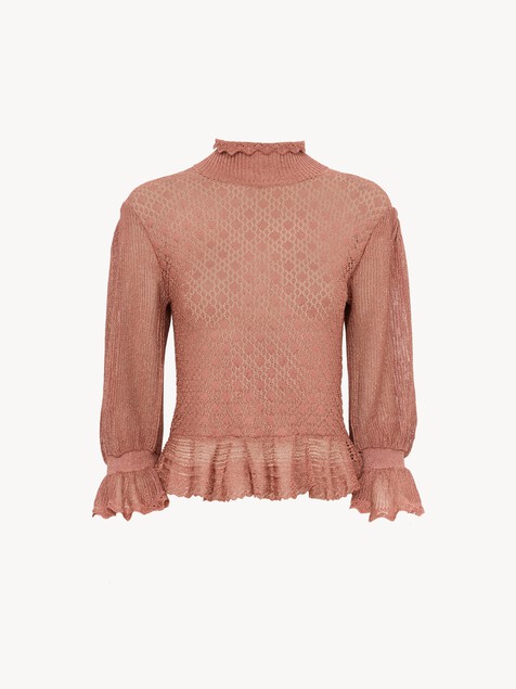 Pull manches bouffantes &agrave; volants en maille lurex