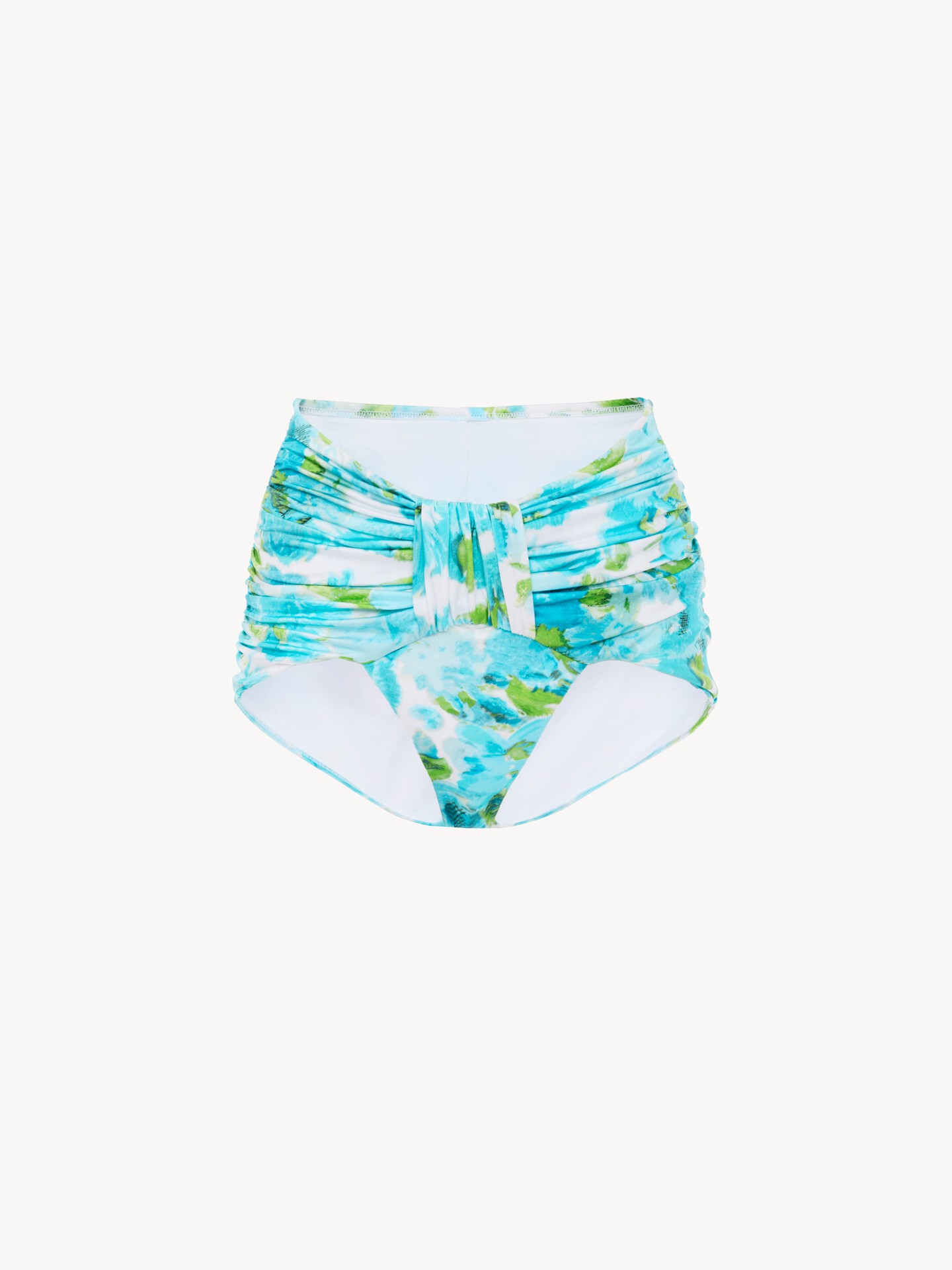 Aqua flower-print mid-rise draped bikini bottoms - 2.0