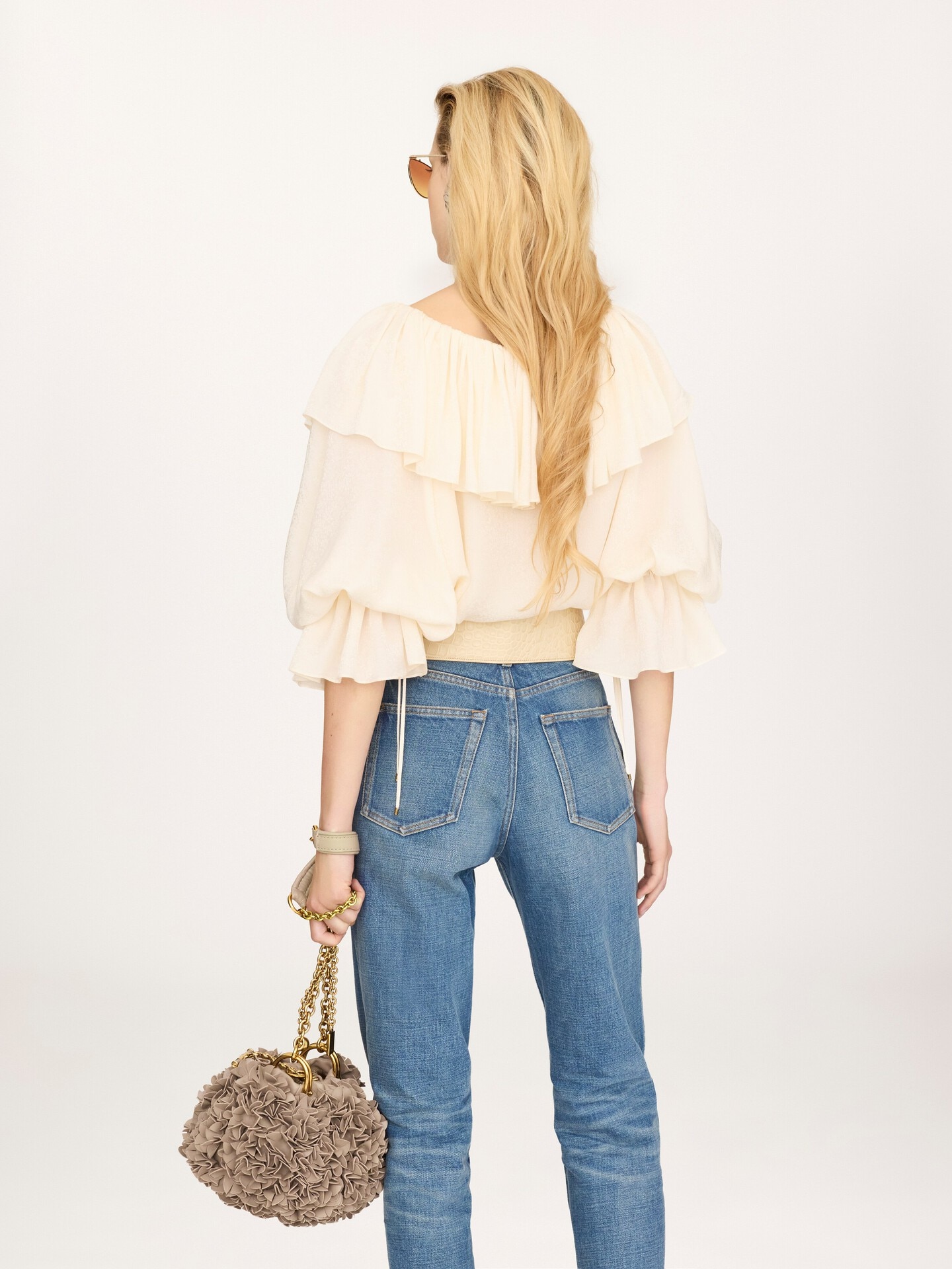 Fluid ruffle top in silk jacquard - 5.0