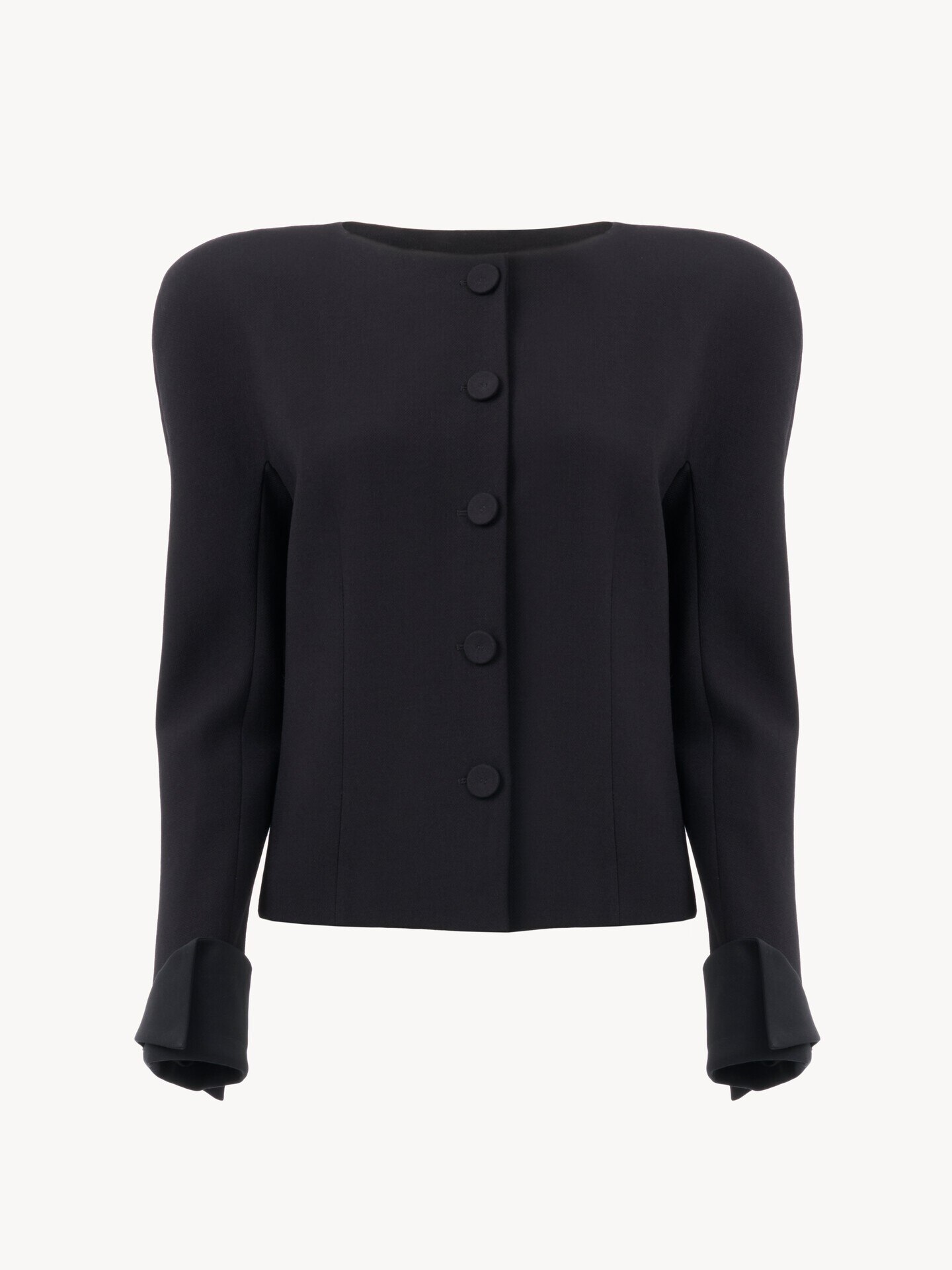 Collarless fitted jacket in wool cr&ecirc;pe - 2.0