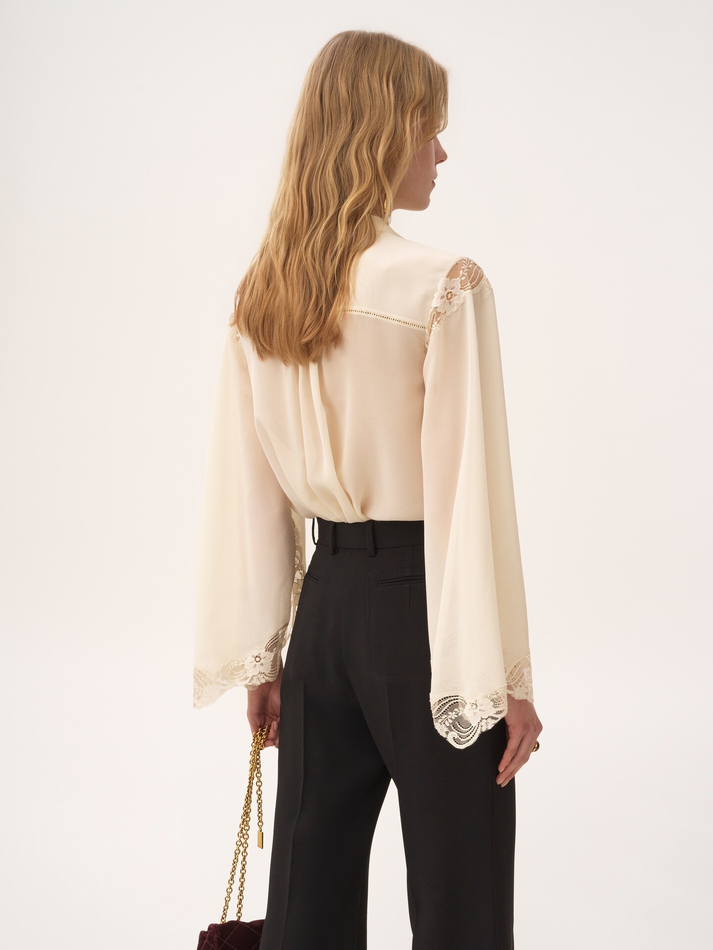 Fluid blouse in silk georgette & lace - 5