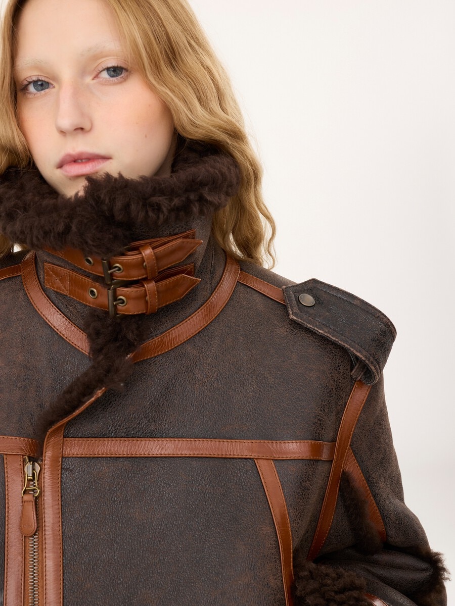High-neck jacket in shearling - 8