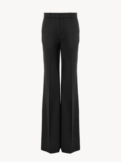 High-rise flared trousers in wool grain de poudre