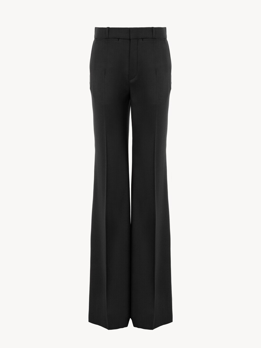 Hoch taillierte ausgestellte Hose aus Grain de Poudre-Wolle - 2