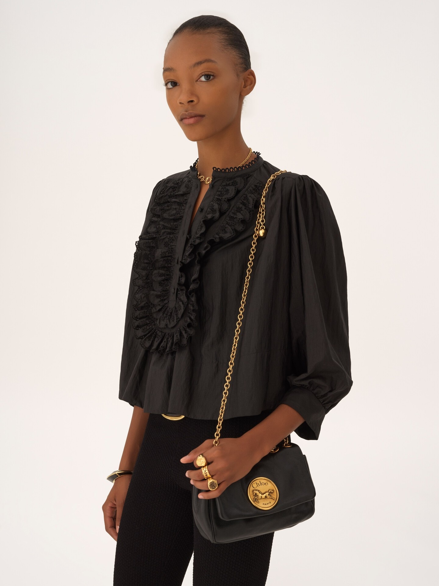 Gathered ruffle top in technical taffeta - 4