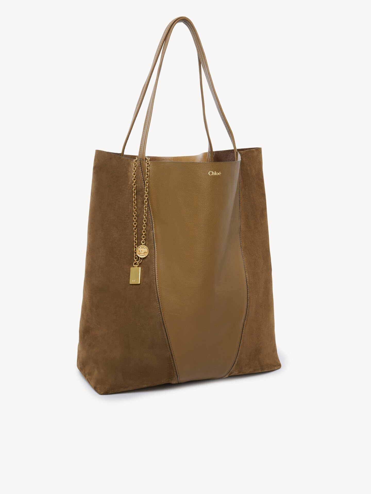 Large Chlo&eacute; Spin tote bag in grained & suede leather - 4