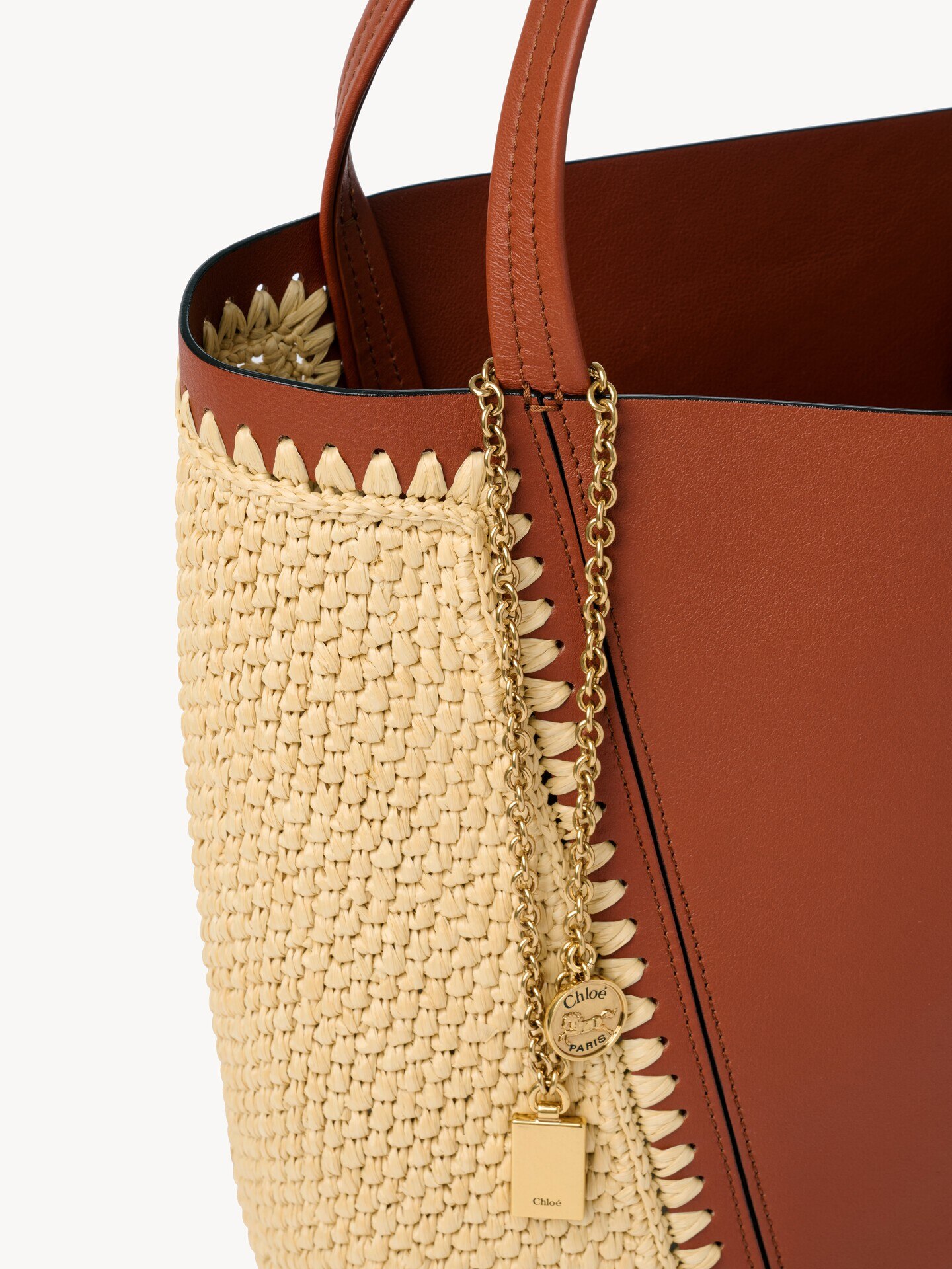 Sac cabas Chlo&eacute; Spin en textile effet raphia et cuir - 6