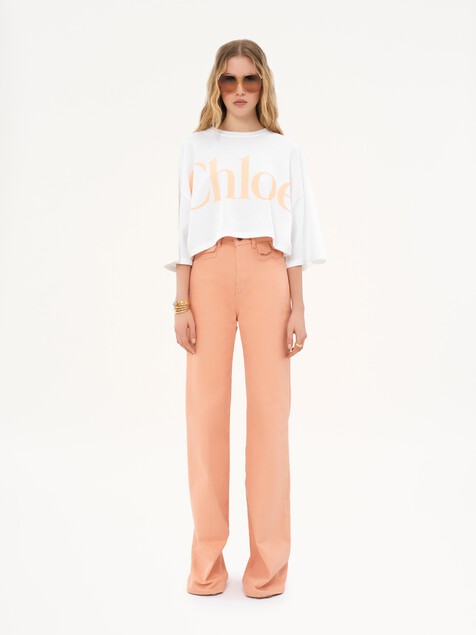 Oversized cropped logo T-shirt in cotton jersey