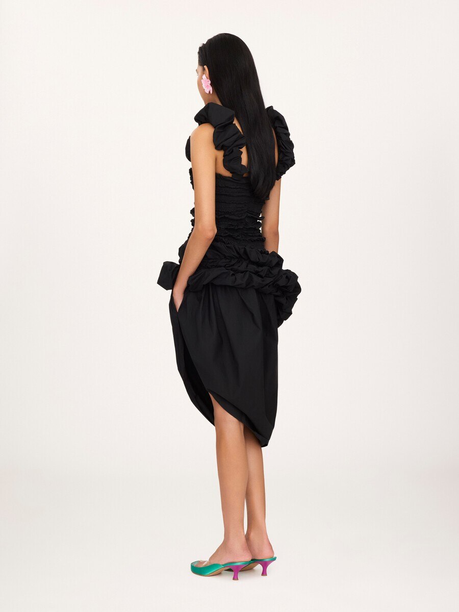 Ruched bustier midi dress in cotton poplin - 5