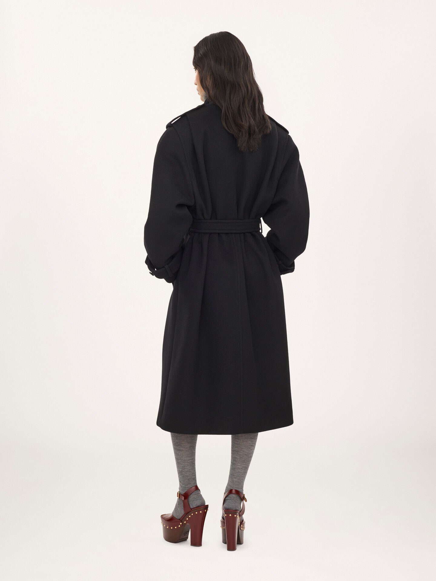 High-neck long coat in double-face wool - 4.0