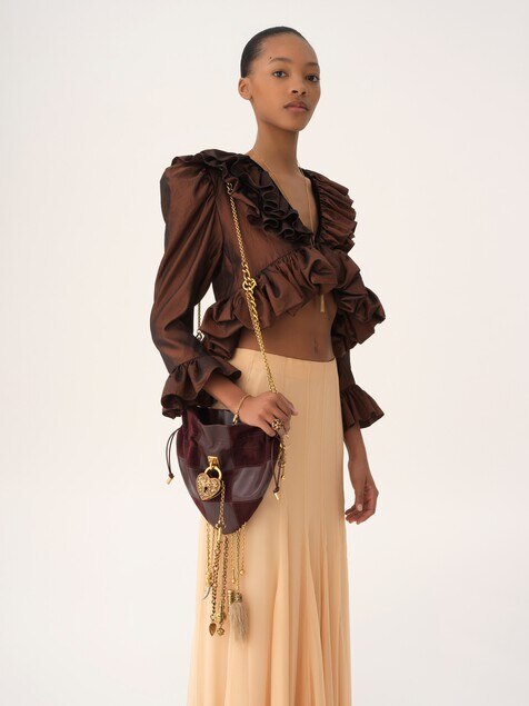 Ch&acirc;teau Treasures crossbody bag in grained & suede leather