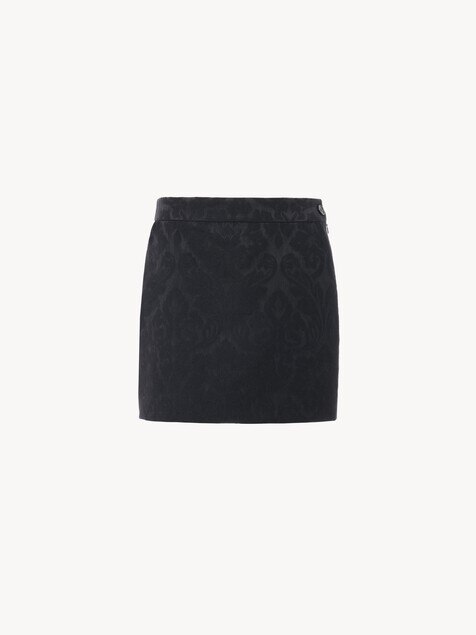 Mini jupe droite en jacquard de laine m&eacute;lang&eacute;e
