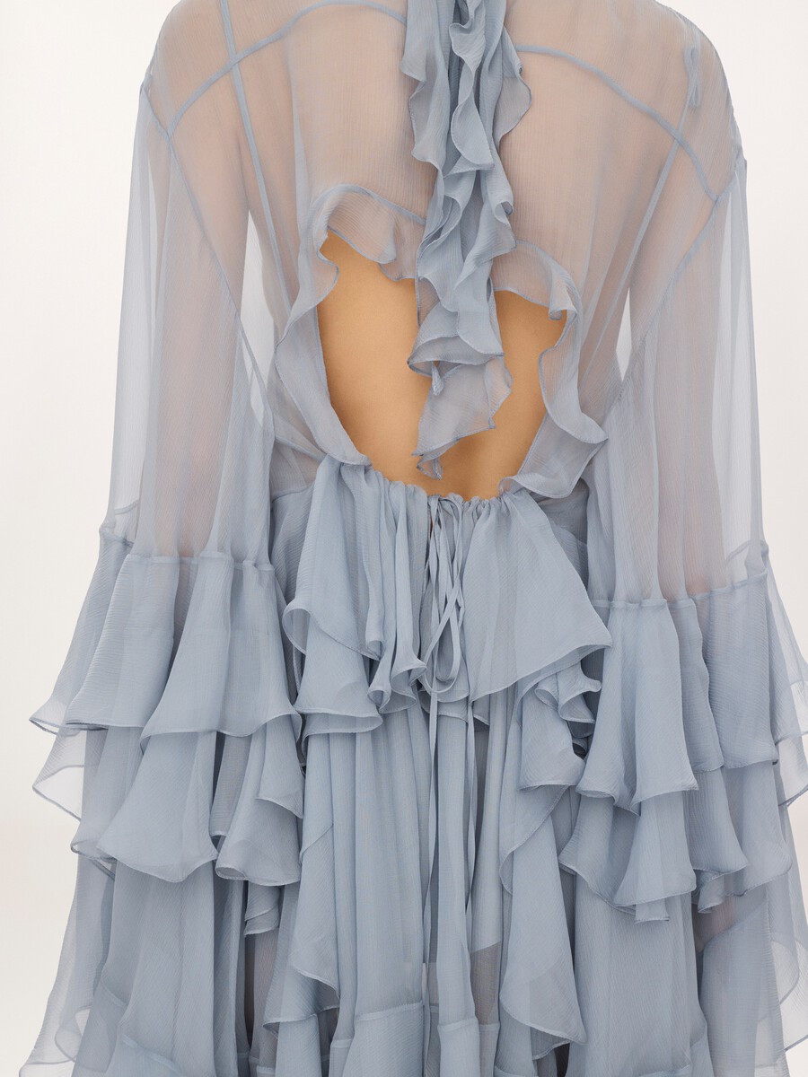 Ruffled mini dress in silk mousseline - 6