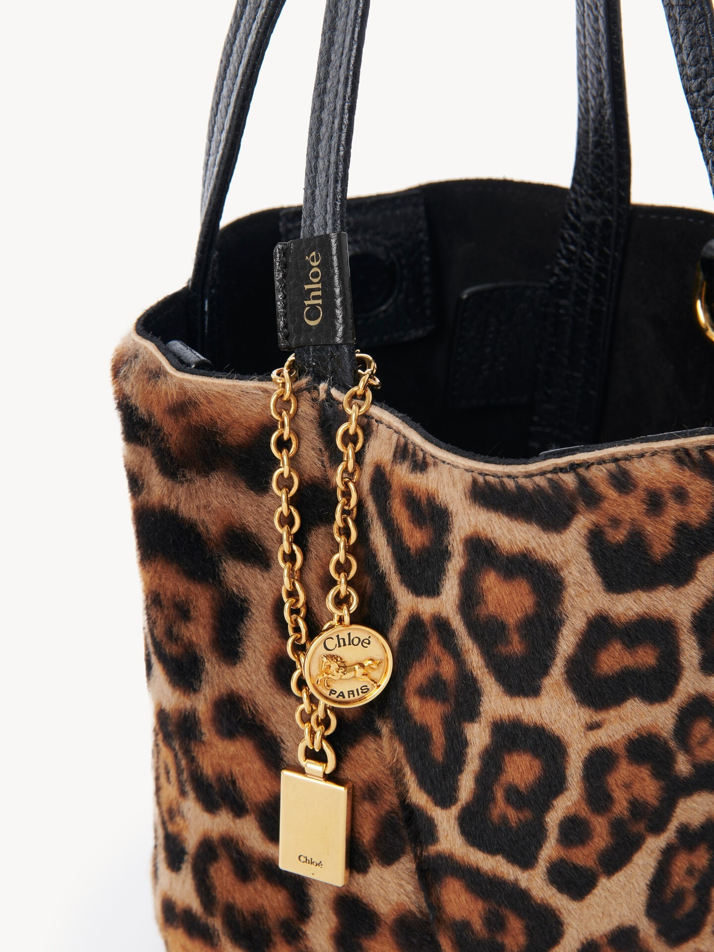 Bolso tote peque&ntilde;o Chlo&eacute; Spin de cuero de borrego con estampado de leopardo - 6