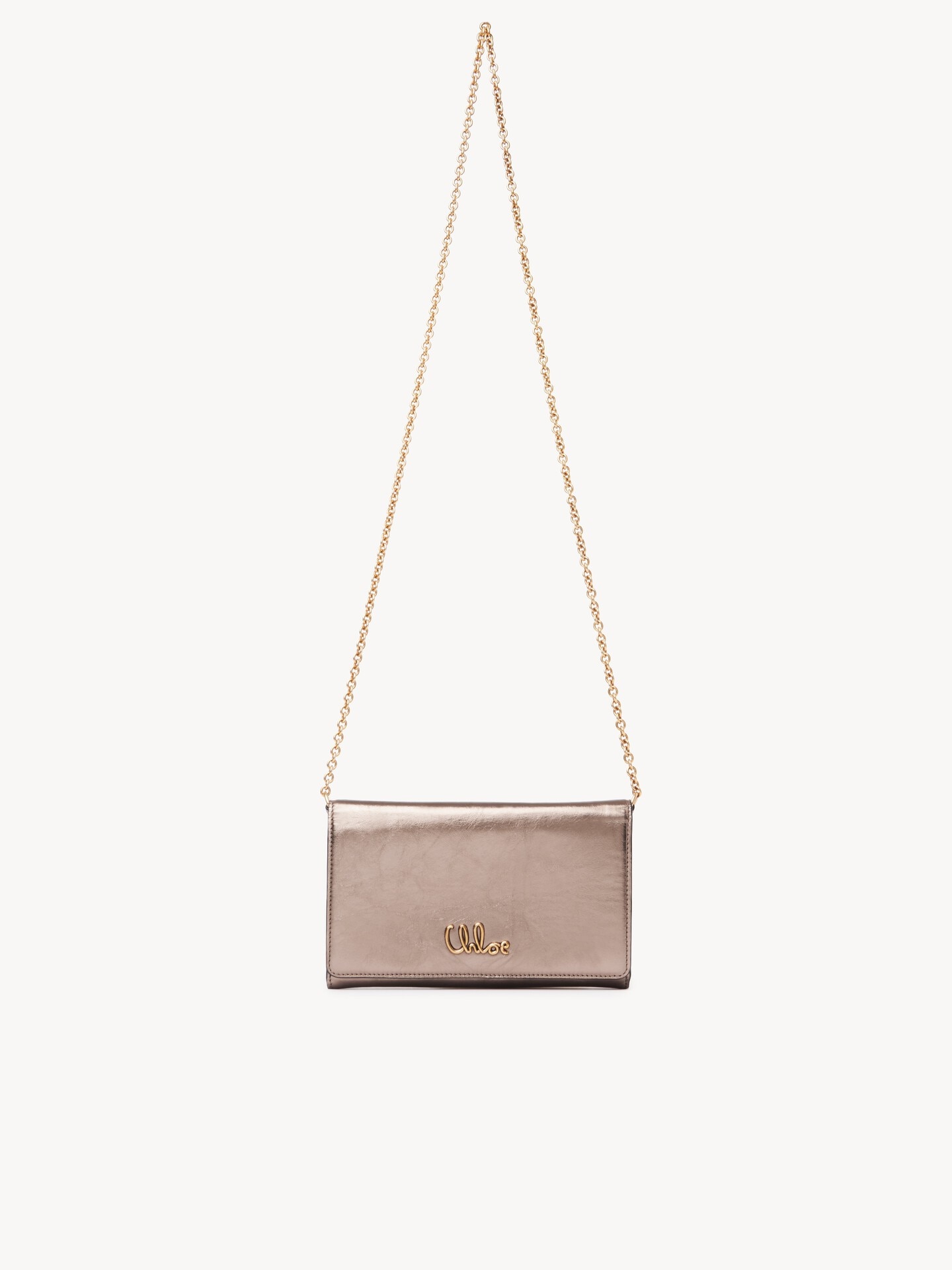 Chlo&eacute; Iconic flap wallet on chain in metallized leather - 1